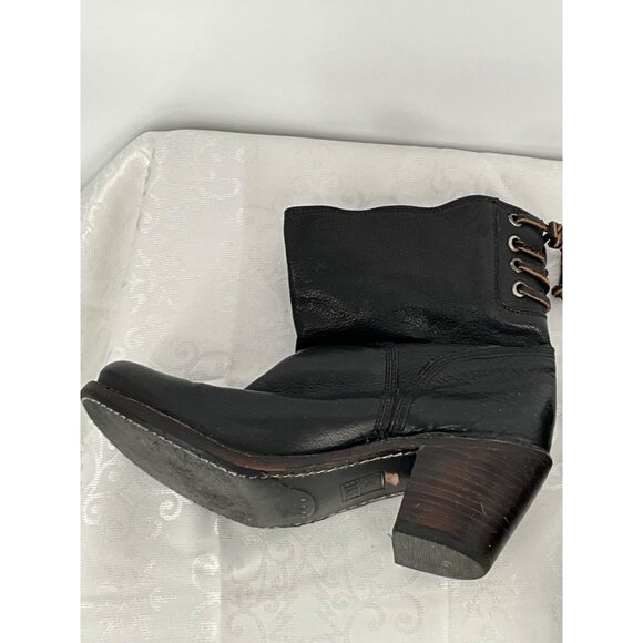 Frye Womens Black Leather Ankle Boots With Wooden Block Heel Size 7.5 - Picture 7 of 10